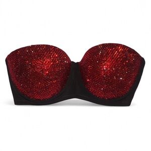 Classic Red Crystal Glam Bling Strapless Bra Top All Sizes New